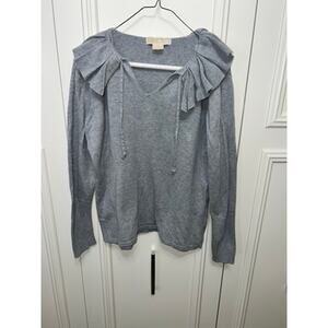 Michael Kors‎ Women's XL Gray Ruffled Knit Pullover Sweater Casual
